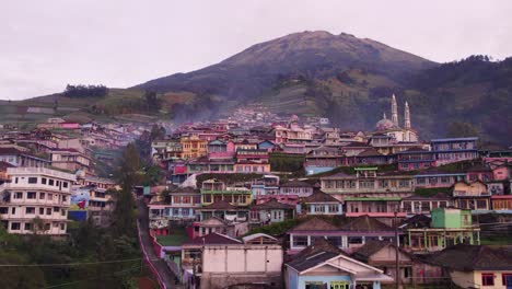 drone flies close over nepal van java on the slope of mount sumbing during sunrise, aerial