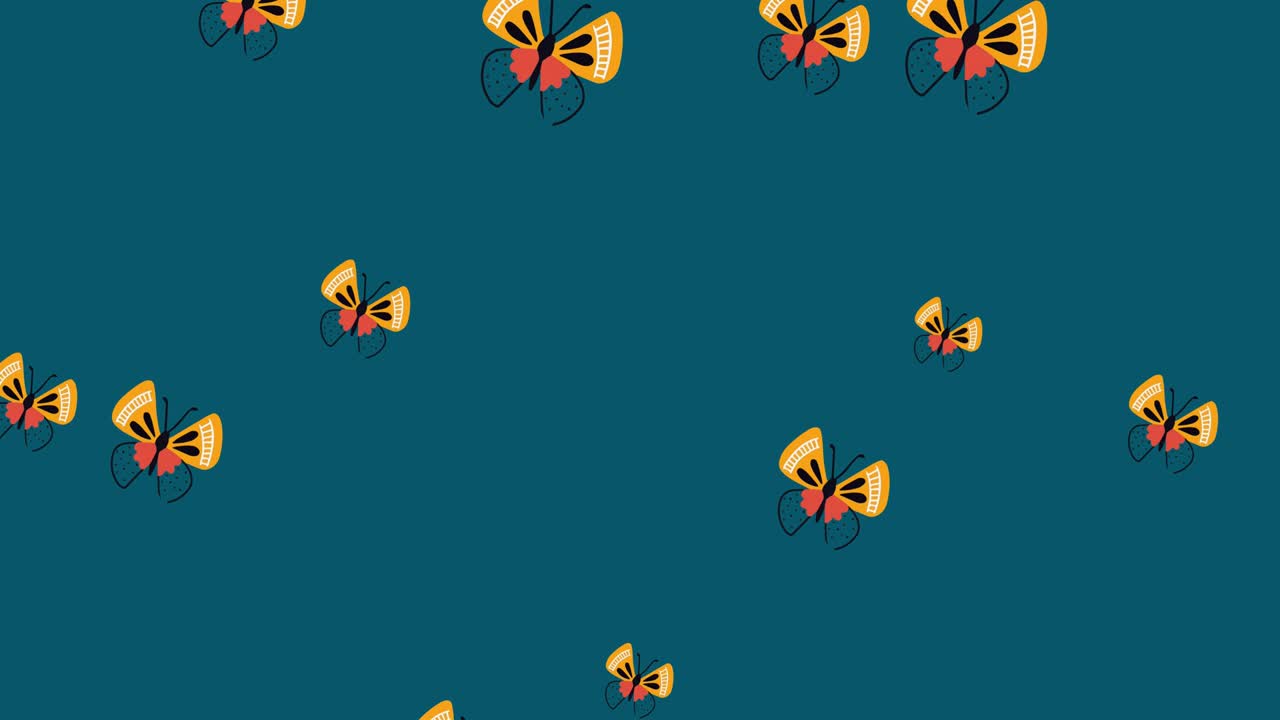 animazione di farfalla arancione che si muove in movimento ipnotico su sfondo blu