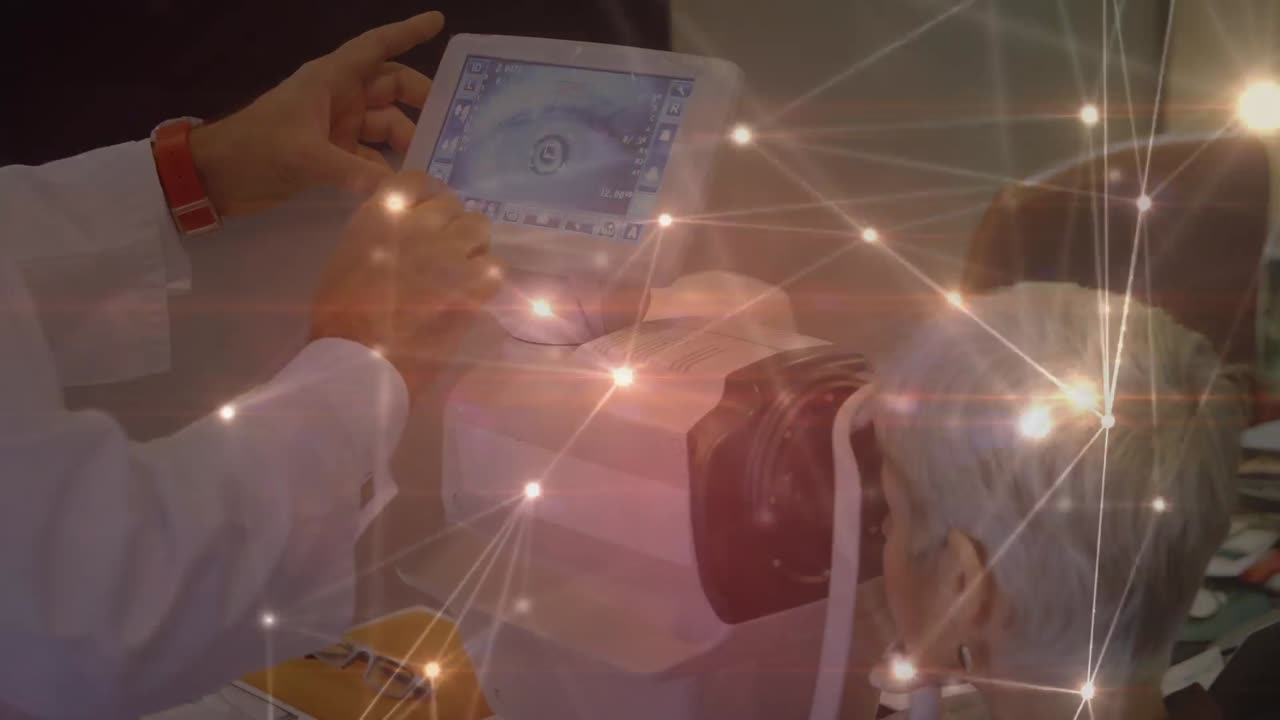 다양한 의사와 환자를 통해 의료 장비를 사용하는 연결의 반이는 네트워크의 애니메이션