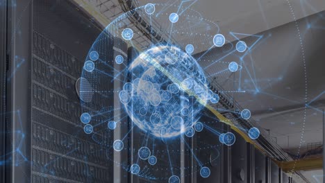 Animación-Del-Procesamiento-De-Datos-Y-Del-Globo-Sobre-La-Sala-De-Servidores.