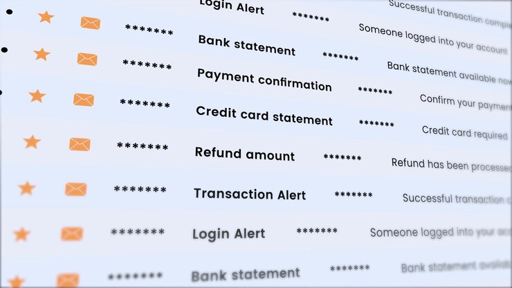 Animationsnotifikation for indgående finansiel e-mail isoleret på hvid baggrund