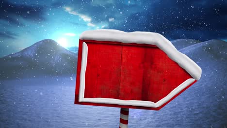animation of blank wooden sign with copy space in winter scenery