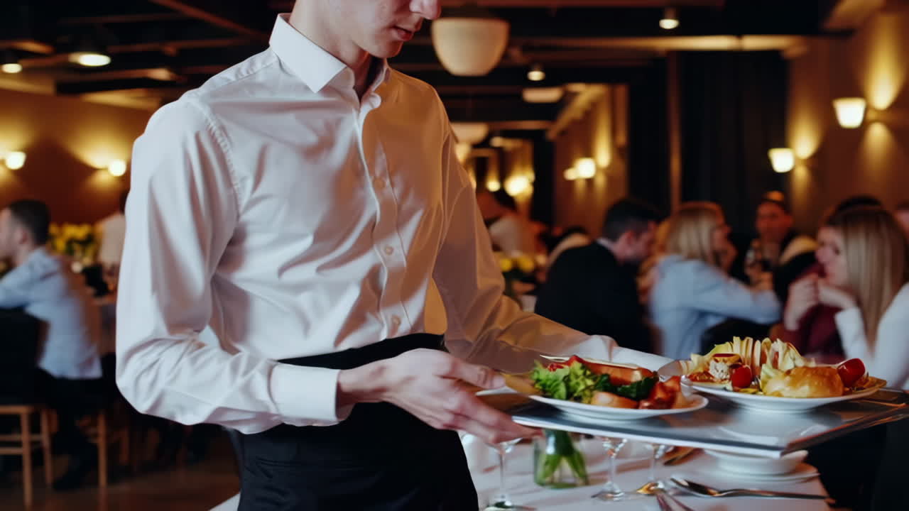Waiter Serving Food at a Restaurant Event