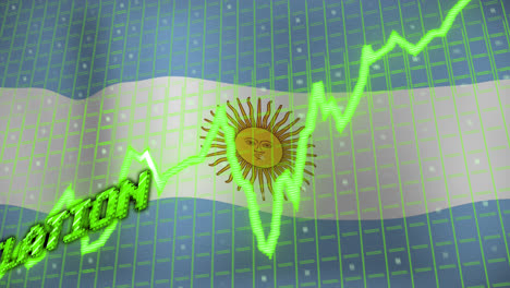 Animation-of-data-processing-and-stagflation-text-over-flag-of-argentina