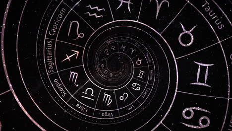 zodiac astrology signs for horoscope, infinite zoom and tunnel effect on black and white