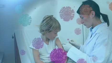 Animation-of-covid-19-cells-with-female-doctor-giving-vaccination-to-boy