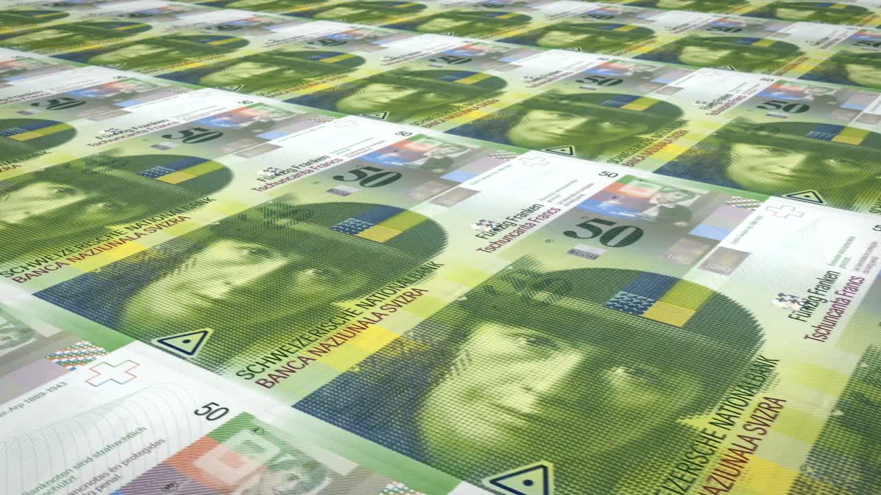 Pengesedler på halvtreds schweiziske franc fra Schweiz, kontanter, loop
