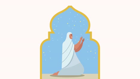 hajj mabrour celebrando con la mujer orando en el arco