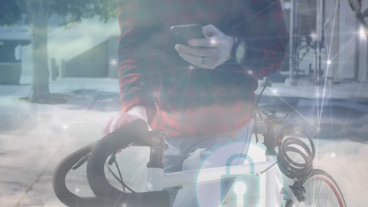 도시에서 스마트 폰을 사용하여 인간을 통한 연결 네트워크의 애니메이션