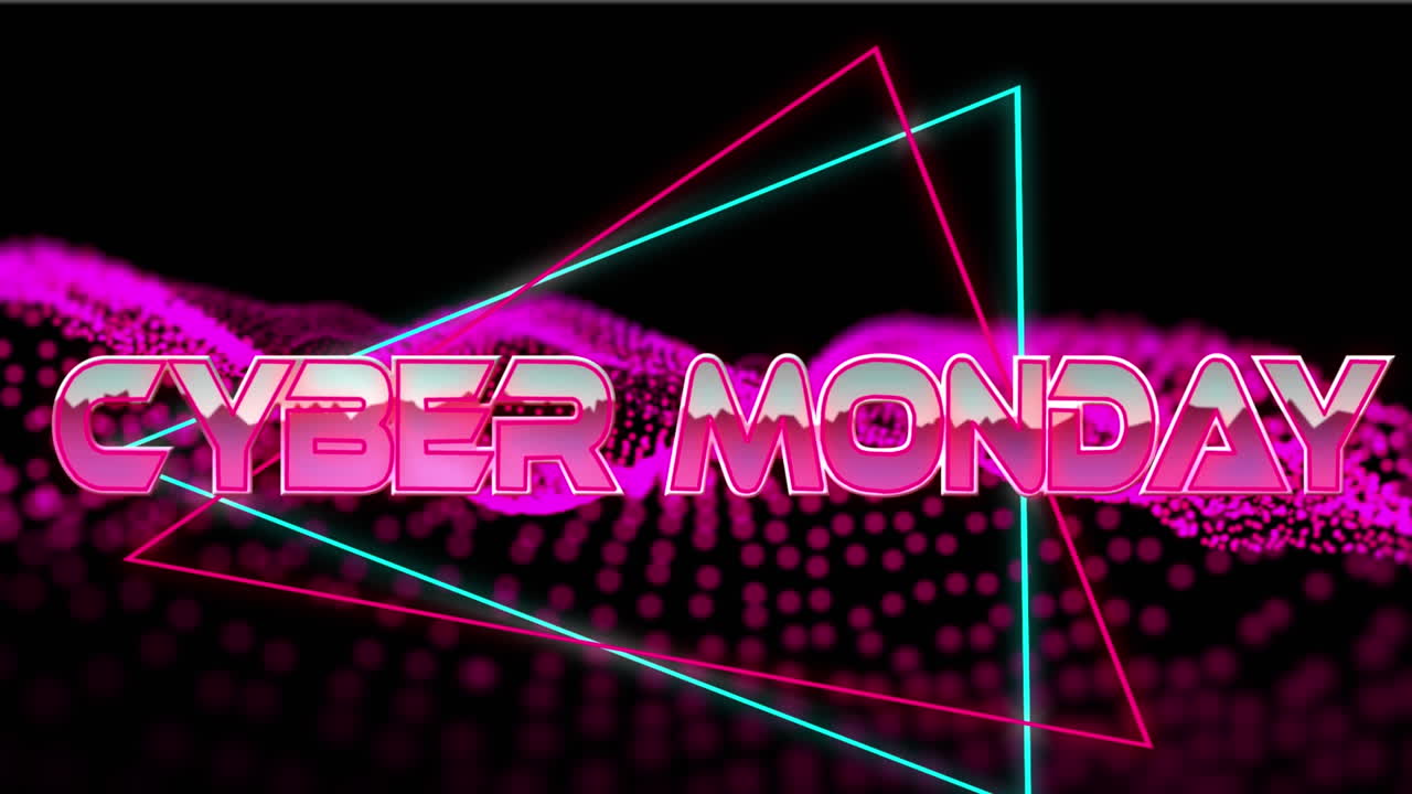 Animation of cyber monday text over moving wave