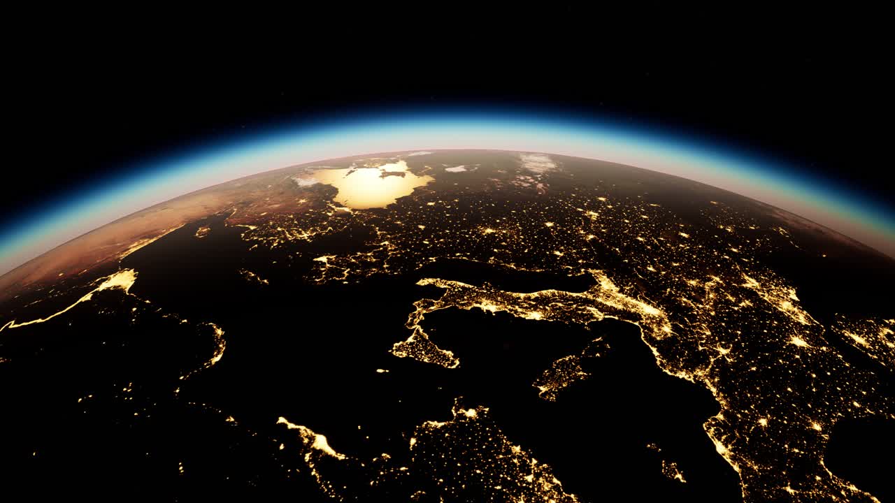 밤에 우주, 태양, 지구