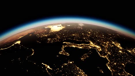 space, sun and planet earth at night