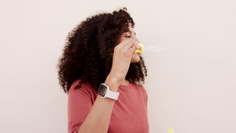 black woman, blowing bubbles