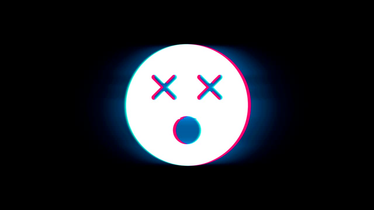 el símbolo de la cara infeliz en la animación vintage retro de glitch.