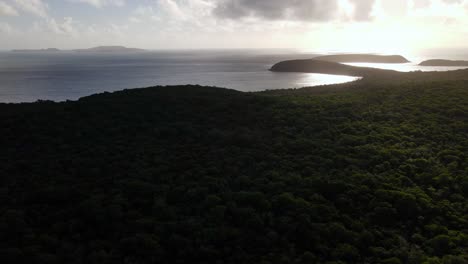 aerial sunrise over a remote island in tropical australia