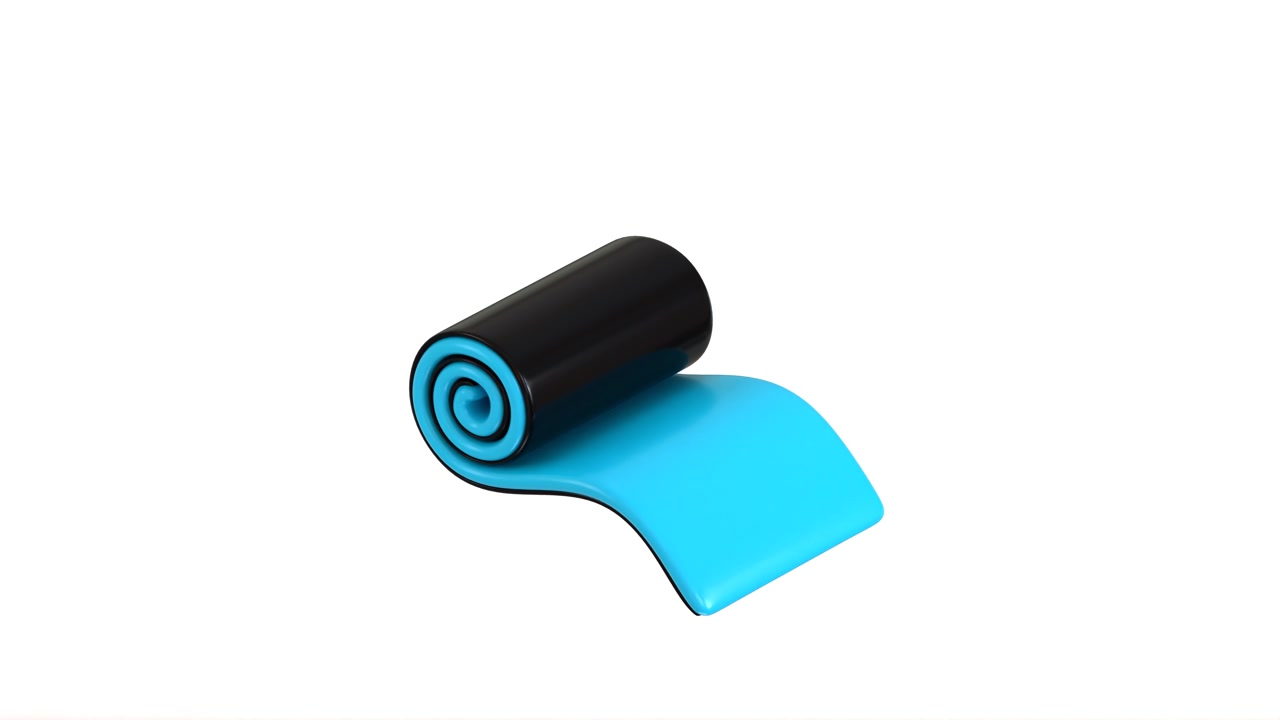 Rendering 3D di un tappetino da yoga arrotolato blu e nero