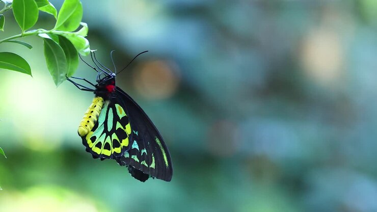 schmetterling ruht auf einem grünen blatt