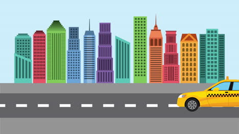 escena del paisaje urbano con servicio de taxi
