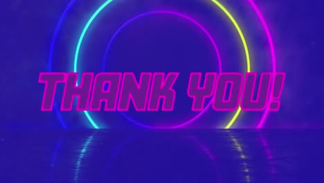 animation of thank you text over neon shapes on blue background