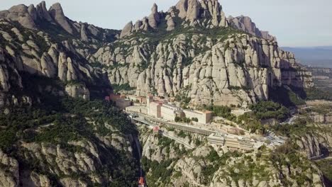 areal shot of abbey of montserrat in spain