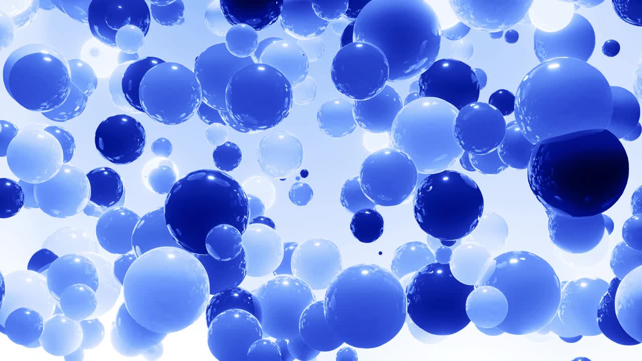 푸른 색조의 구의 추상적인 4k 배경, led와 같은 공이 공중에 매달려 있고 밝고 세련된 배경으로 꺼집니다.