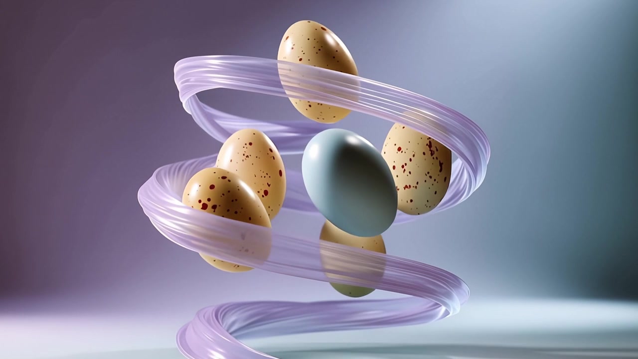 3D Animation of Pastel Eggs Rotating on a Spiral Ribbon