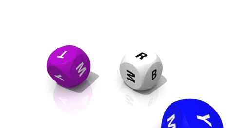 designed 3d multicolour dices rolling against a white background