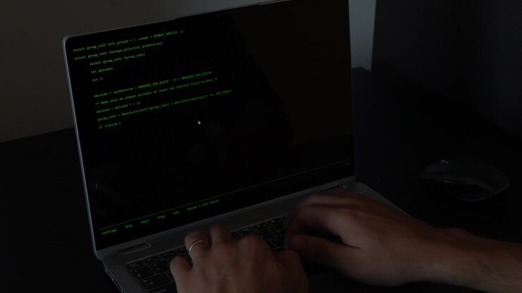 Close-up shot of a person's hands typing on a laptop keyboard. Captures remote working, business productivity, software development, or studying at a desk under focused indoor lighting.