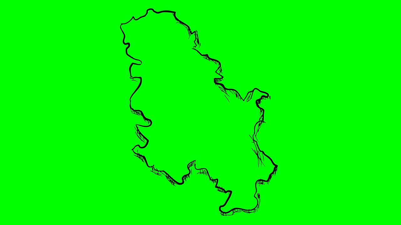 세르비아는 녹색 화면에 윤 지도를 그리고 고립 된 화이트 보드를 그리고 있습니다.