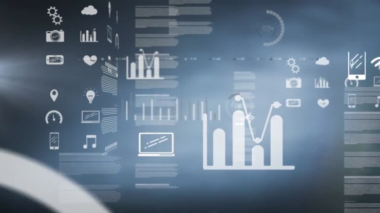 Animation of data processing in blue background