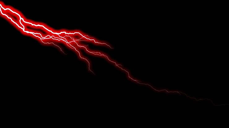 Fulmine rosso brillante su sfondo nero