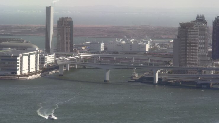 Timelapse van auto's die over een brug in Tokio rijden
