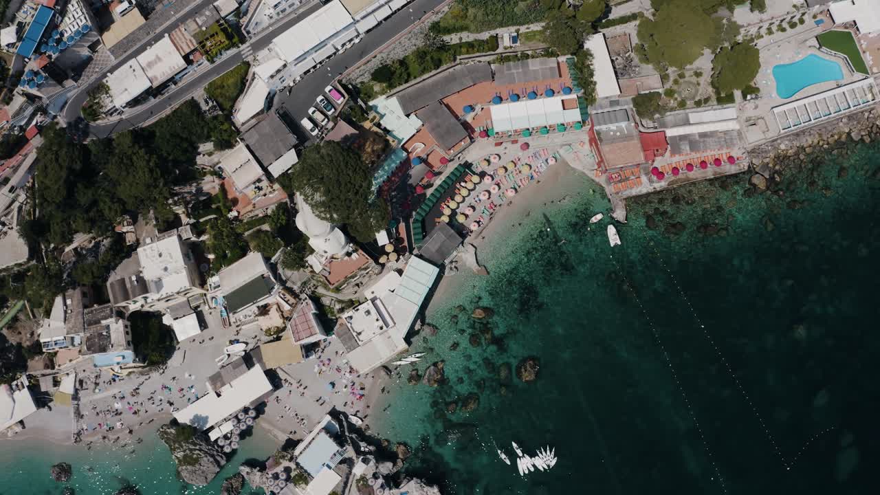Overhead aerial view of Italy's Marina Piccola on a warm summer day