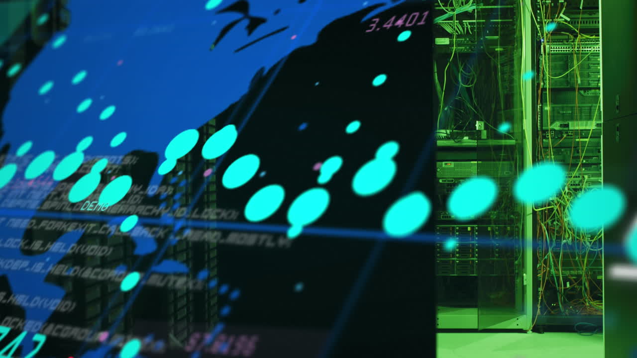 animación del procesamiento de datos a través de servidores informáticos