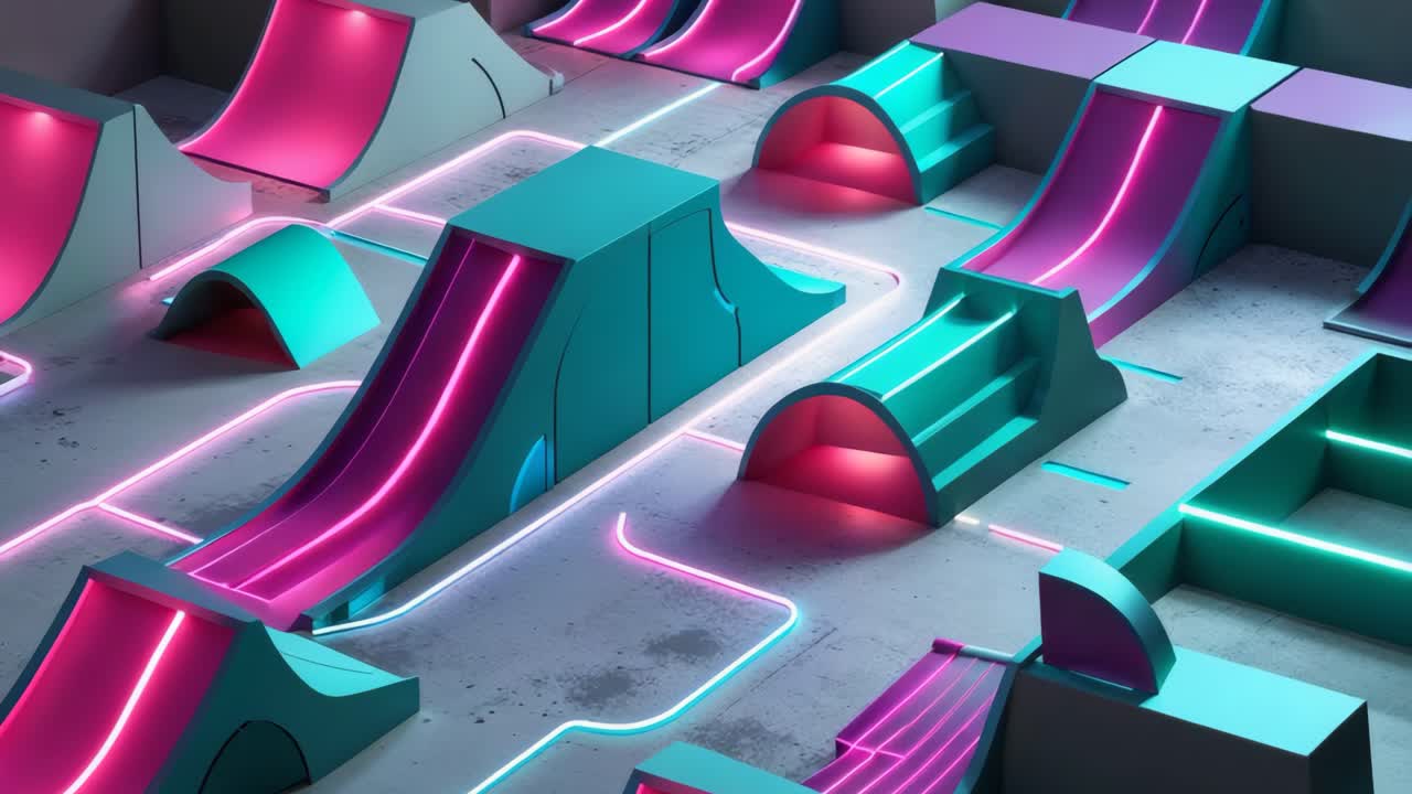 Abstract Geometric Architecture with Neon Lighting