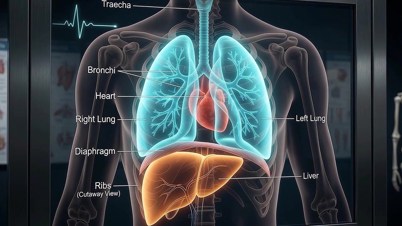 Animazione medica dei sistemi respiratorio e circolatorio umani