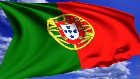 flag of portugal with fabric structure against a cloudy sky, with an alpha channel (loopable)