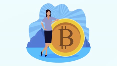 mujer de negocios elegante con animación de bitcoin
