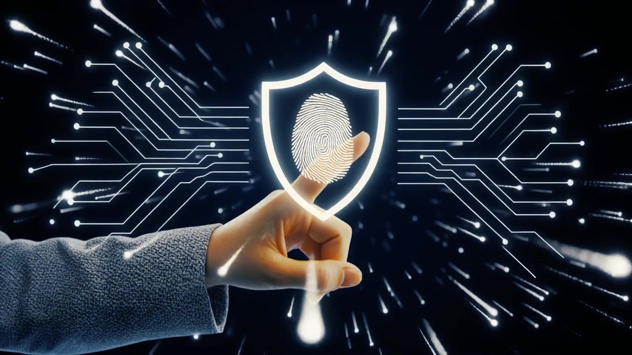 Hand Touching Digital Interface with Fingerprint Security Shield