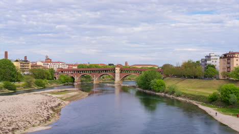 ponte coperto in pavia at cloudy day, lombardy, italy