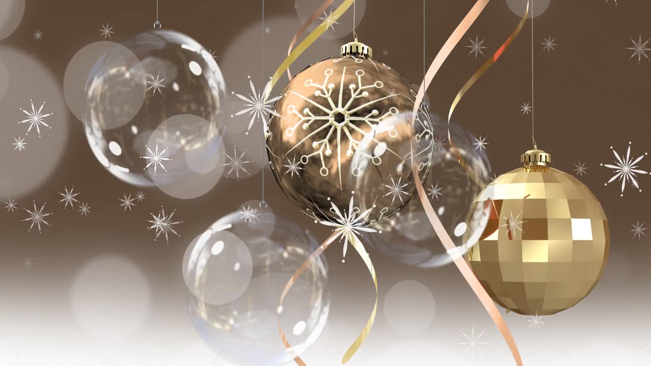 크리스마스 보블 위에 내리는 눈의 애니메이션