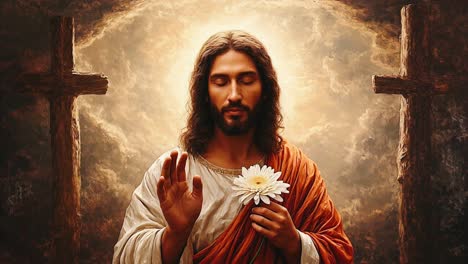 jesus with a flower, religious art