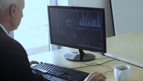 mature financial broker sitting in front of the monitor