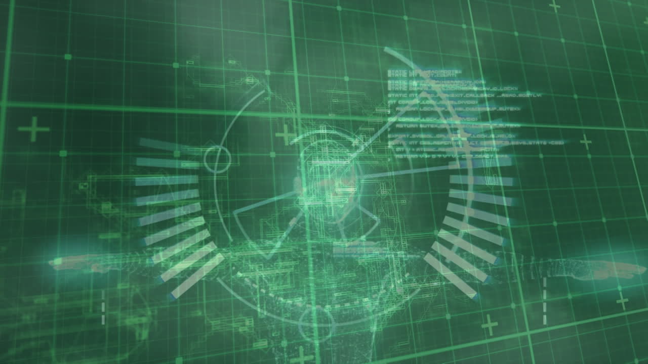 녹색 공간에서 데이터 처리 및 레이더의 애니메이션