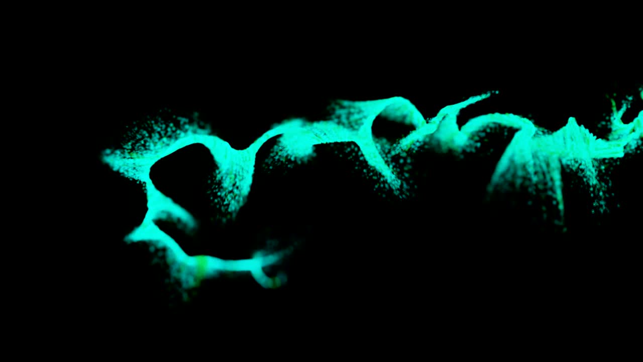 우주에서 날아다니는 많은 입자, 곡선을 따라 움직이는 입자, 컴퓨터 생성 추상적인 배경, 3d