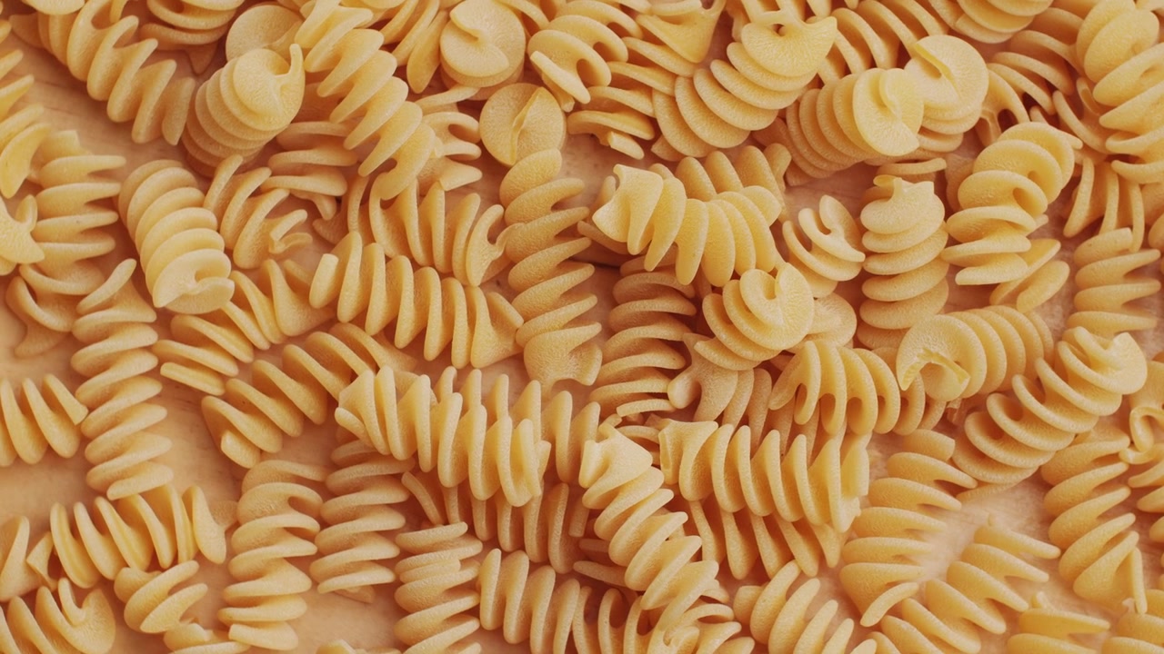 Close-up Overhead View of Uncooked Fusilli Pasta