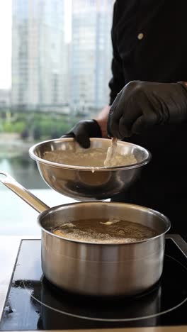 chef preparing tempura shrimp