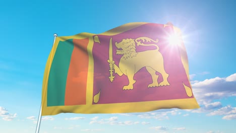 bandera de sri lanka con estructura de tela contra un cielo nublado (en bucle)