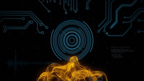 digital circuits and data processing over abstract animation of yellow waves