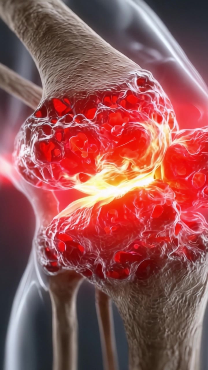 Detailed Close-Up of Joint Anatomy Highlighting Inflammation, Damage, and Pain Response in Human Body, Illustrating Key Health Concerns and Conditions